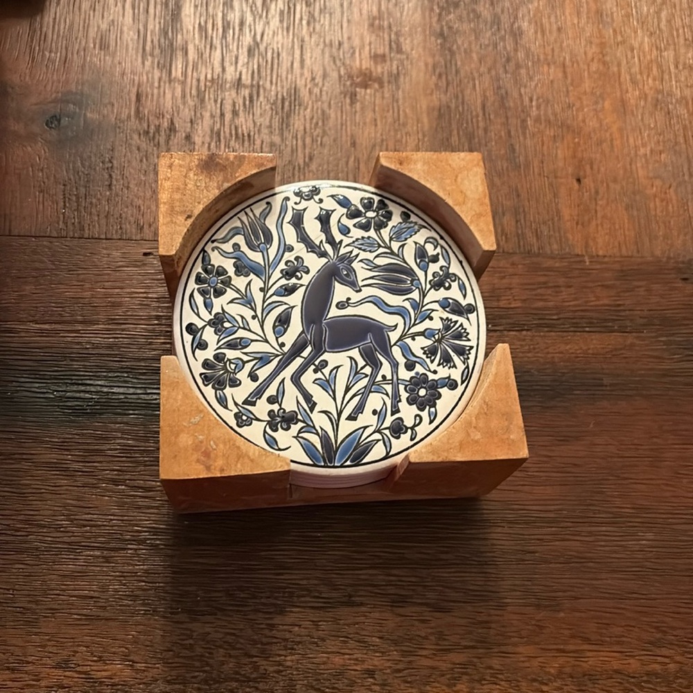 Decorative Tiles, 4 coasters with holder